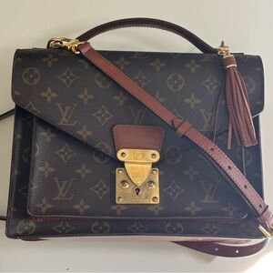 Louis Vuitton Monceau 28 Brown Monogram Crossbody Purse Gold Hardware Vintage